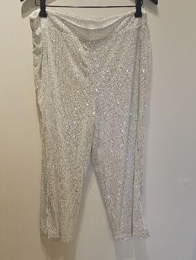 Sequin Wide-Leg Evening Pants - White